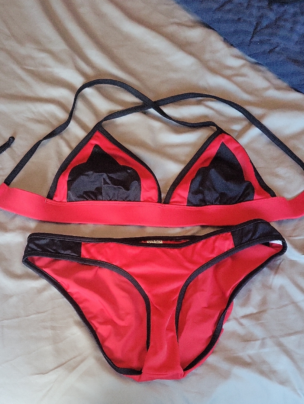 VENUS Red and Black Triangle Bikini Set